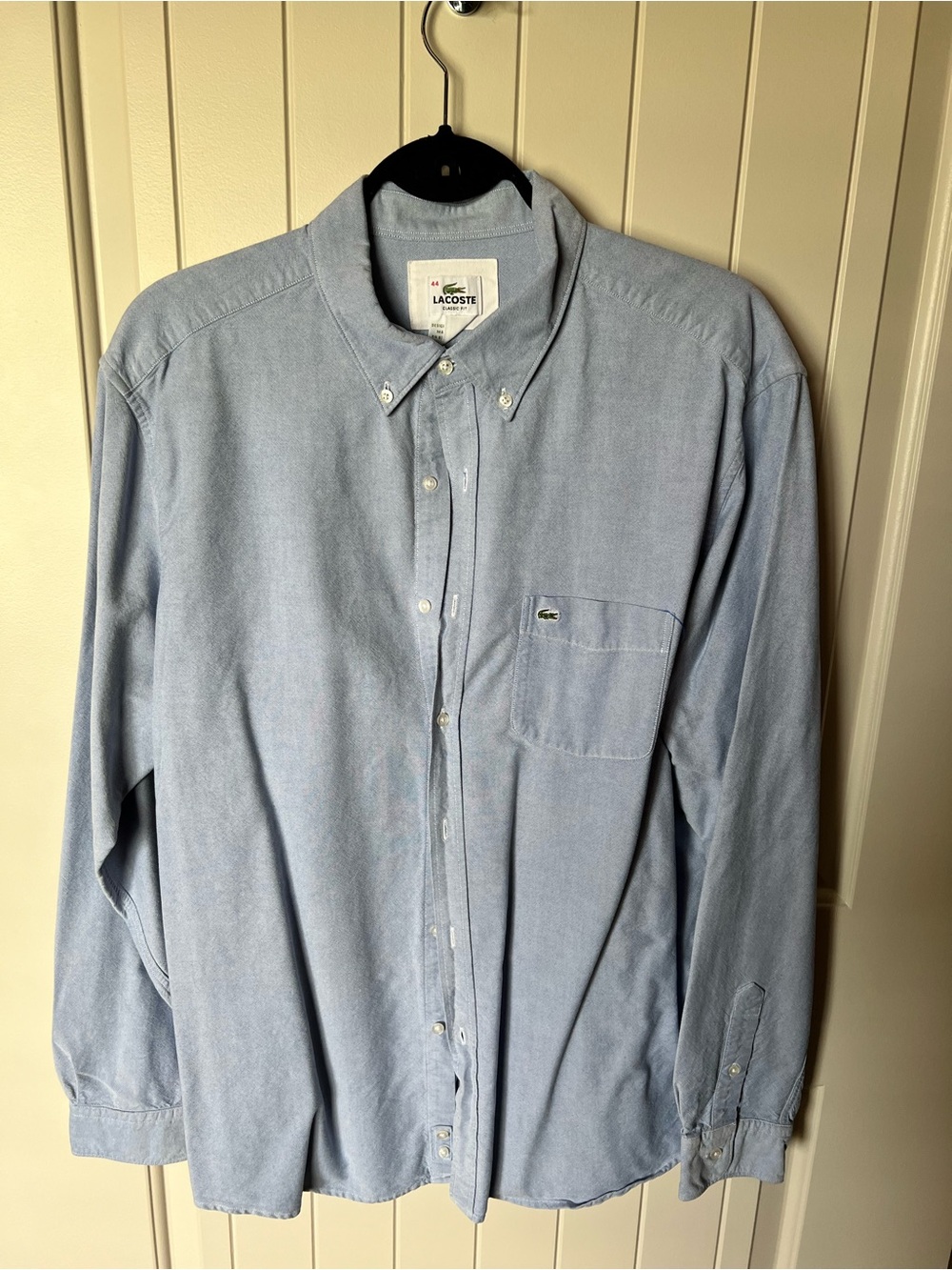 Lacoste Men’s Pale Blue Button-Down Shirt with Chest Pocket - XL